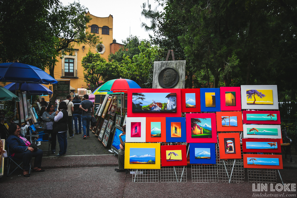 Artists selling their work in Plaza San Jacinto during the Saturday Market