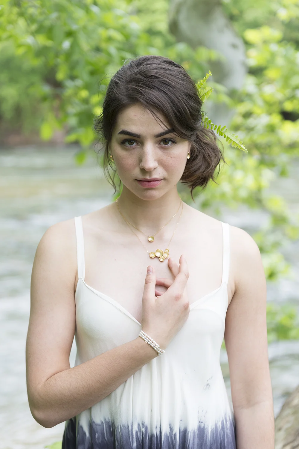 Elaine B Jewelry model wearing necklace