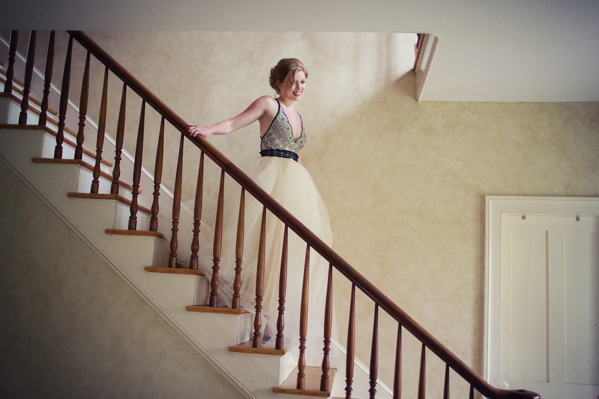 Ella Sophie Wedding Photography bride descends stairs