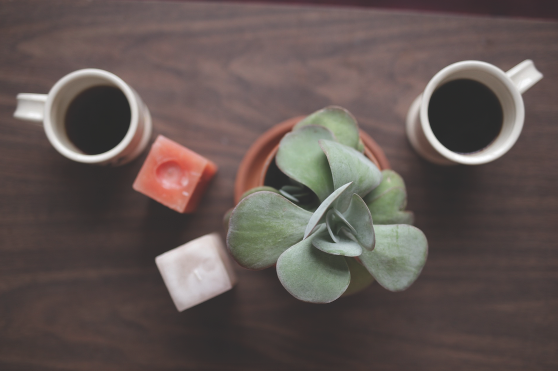 Top view of coffee mugs