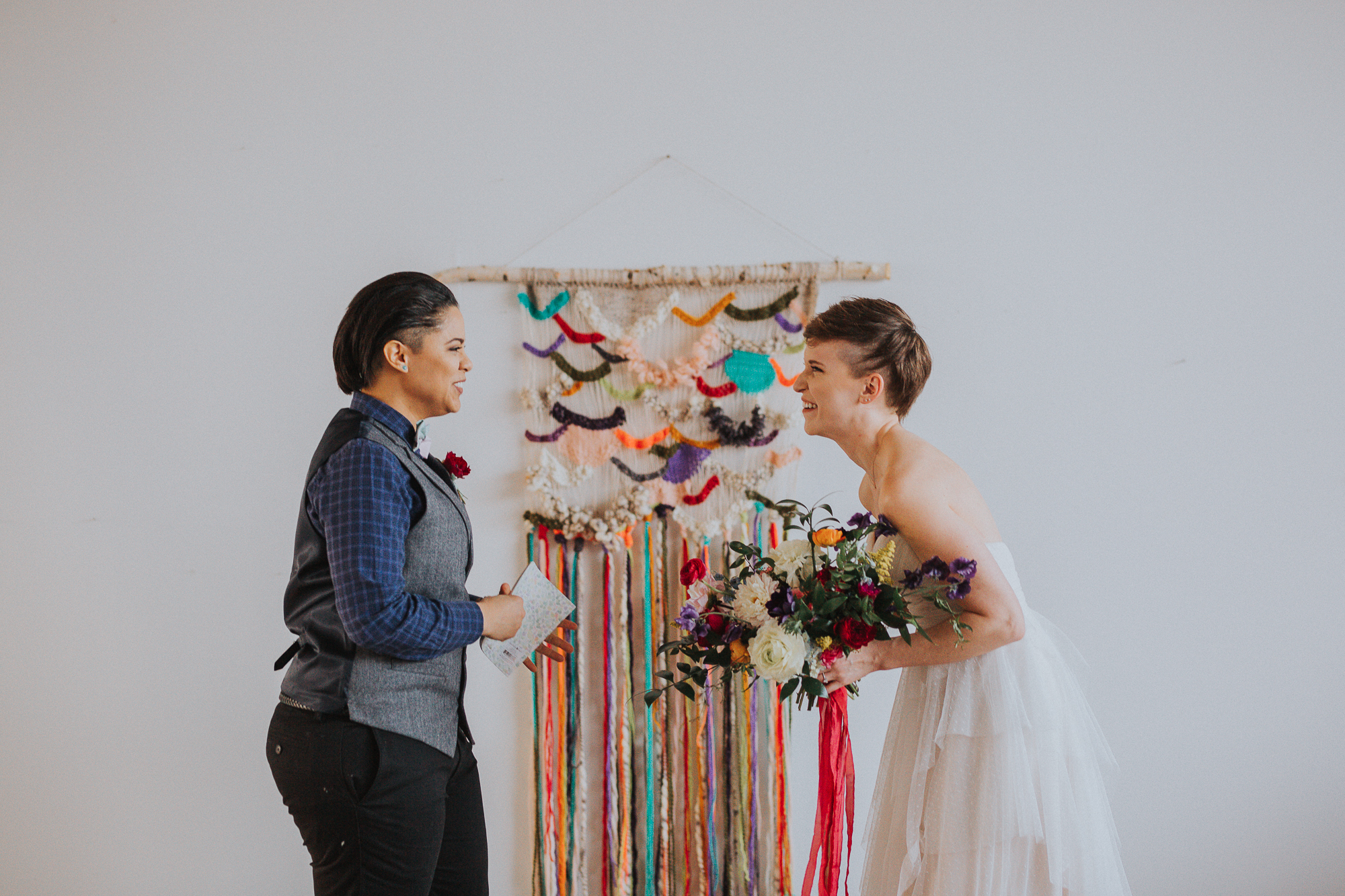 Playful and Colorful LGBTQ wedding inspiration styled shoot with hedgehog, dog, and iguana in Columbus Ohio