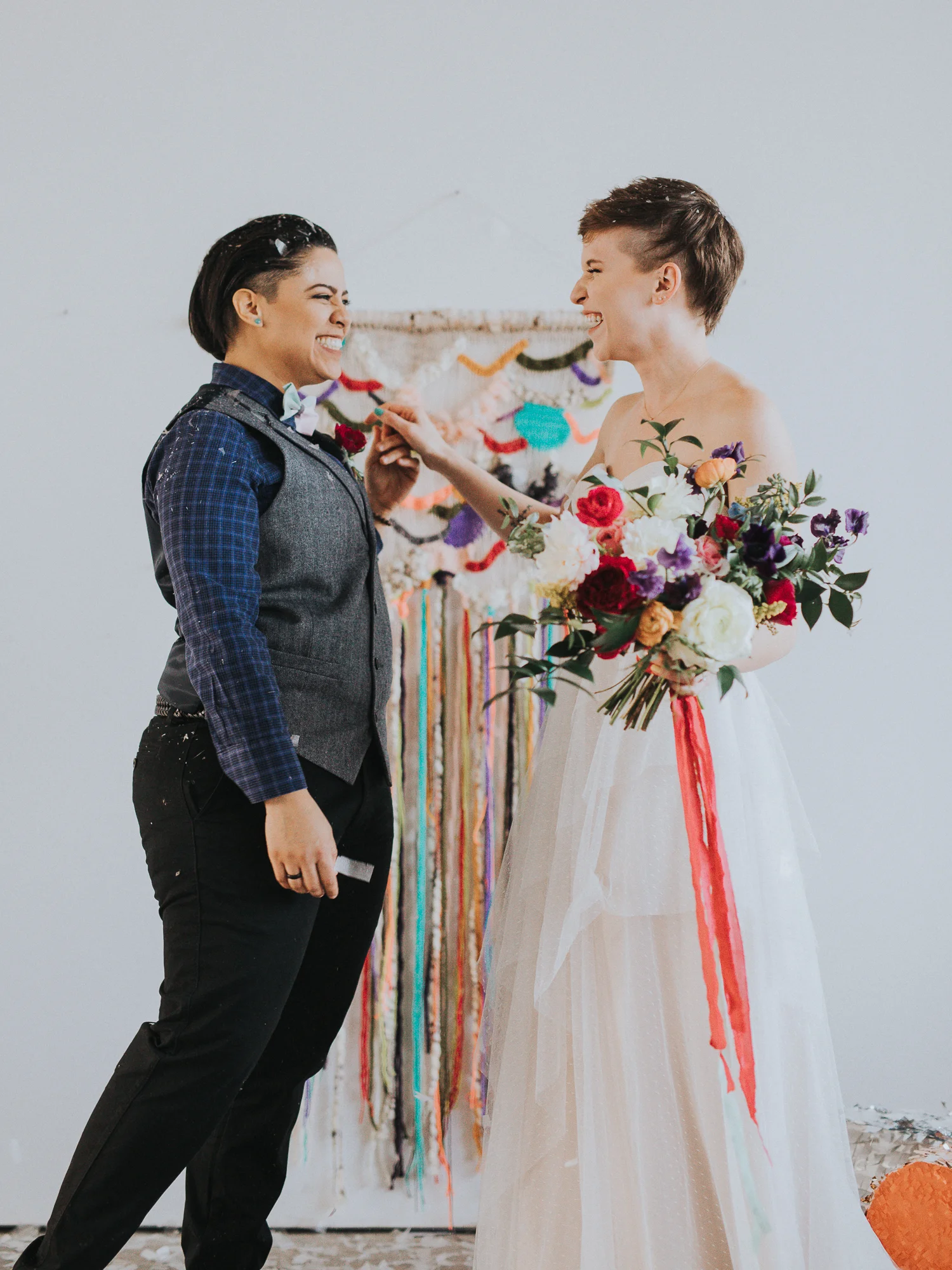 Playful and Colorful LGBTQ wedding inspiration styled shoot with hedgehog, dog, and iguana in Columbus Ohio