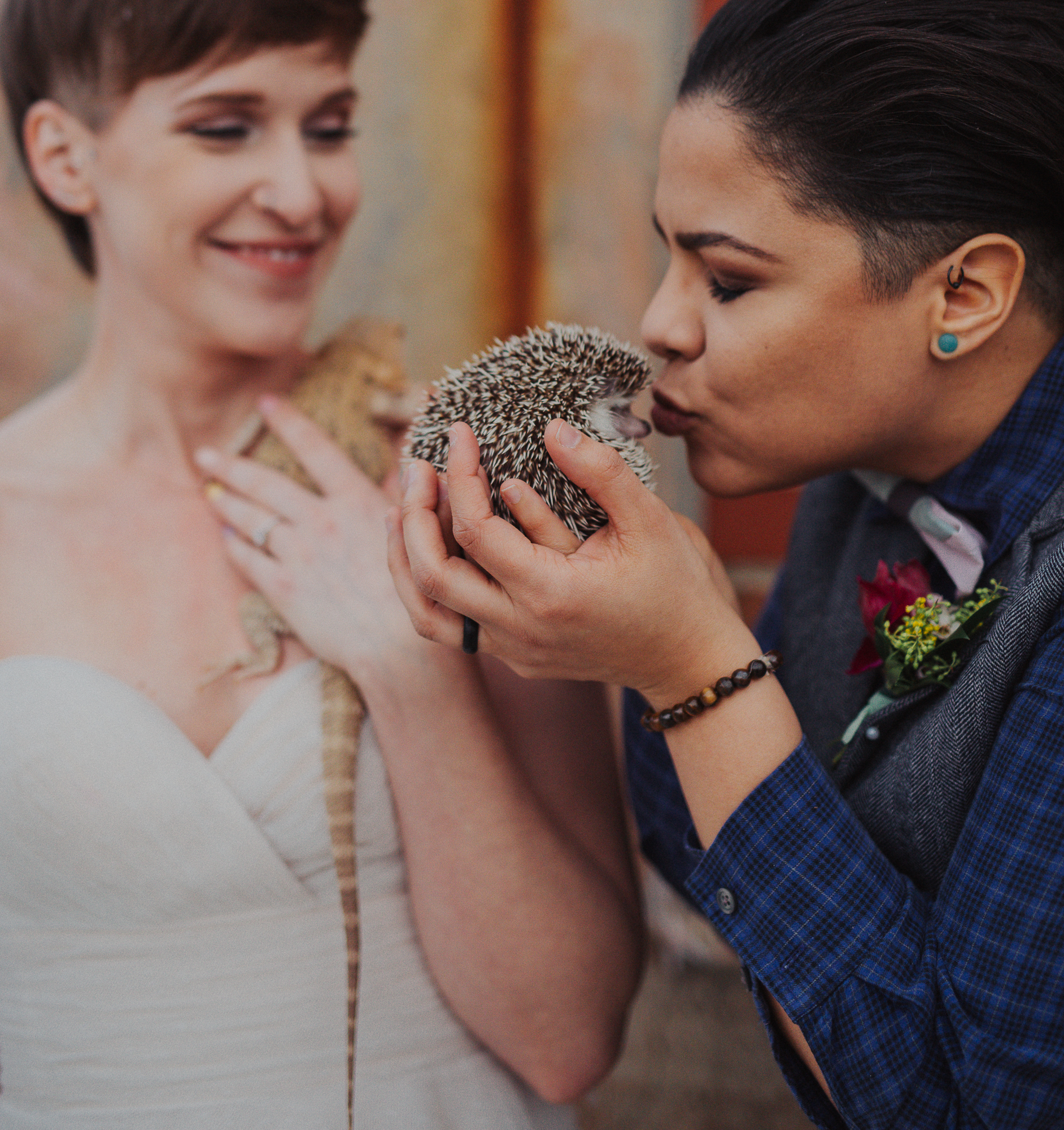 Playful and Colorful LGBTQ wedding inspiration styled shoot with hedgehog, dog, and iguana in Columbus Ohio