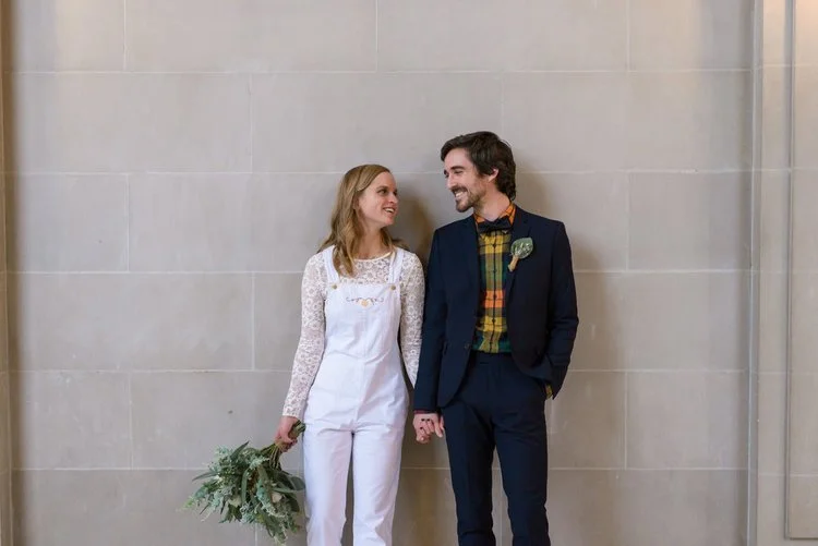 Real Couples // Bridal Overalls &amp; City Hall: Nora + Ben