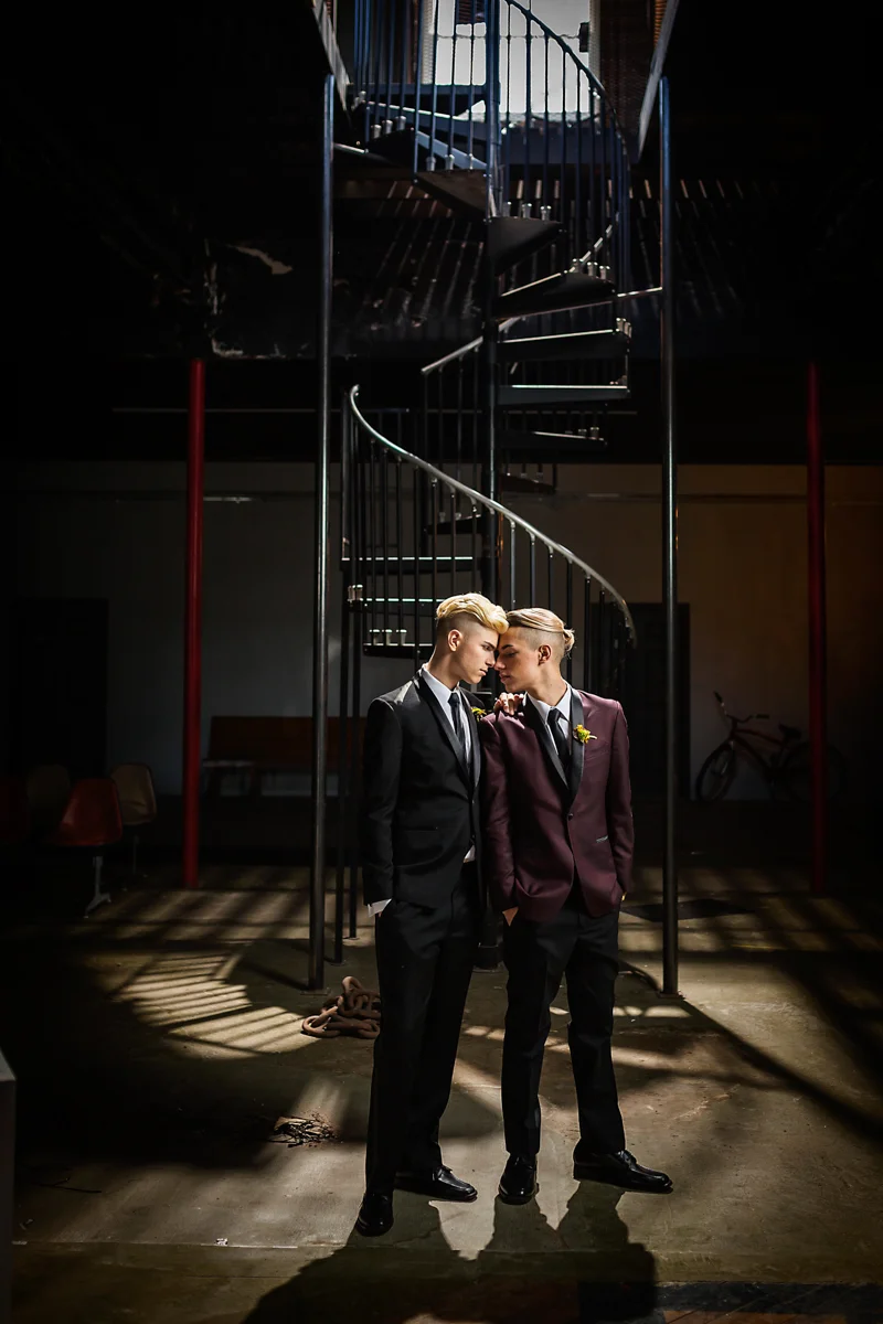 modern wedding in a factory