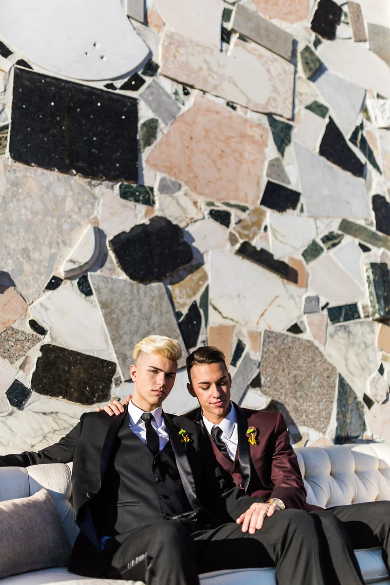 Black tie same-sex wedding portraits
