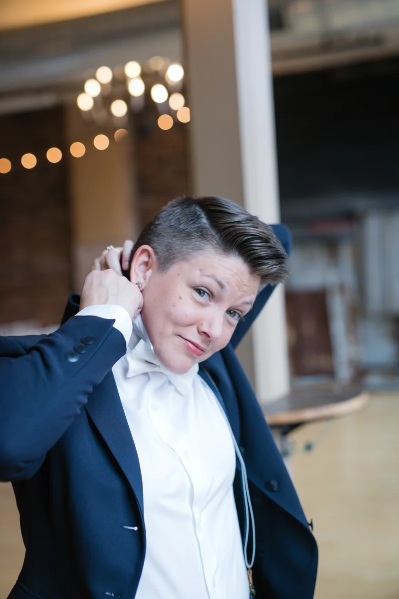 androgynous bride style navy suit