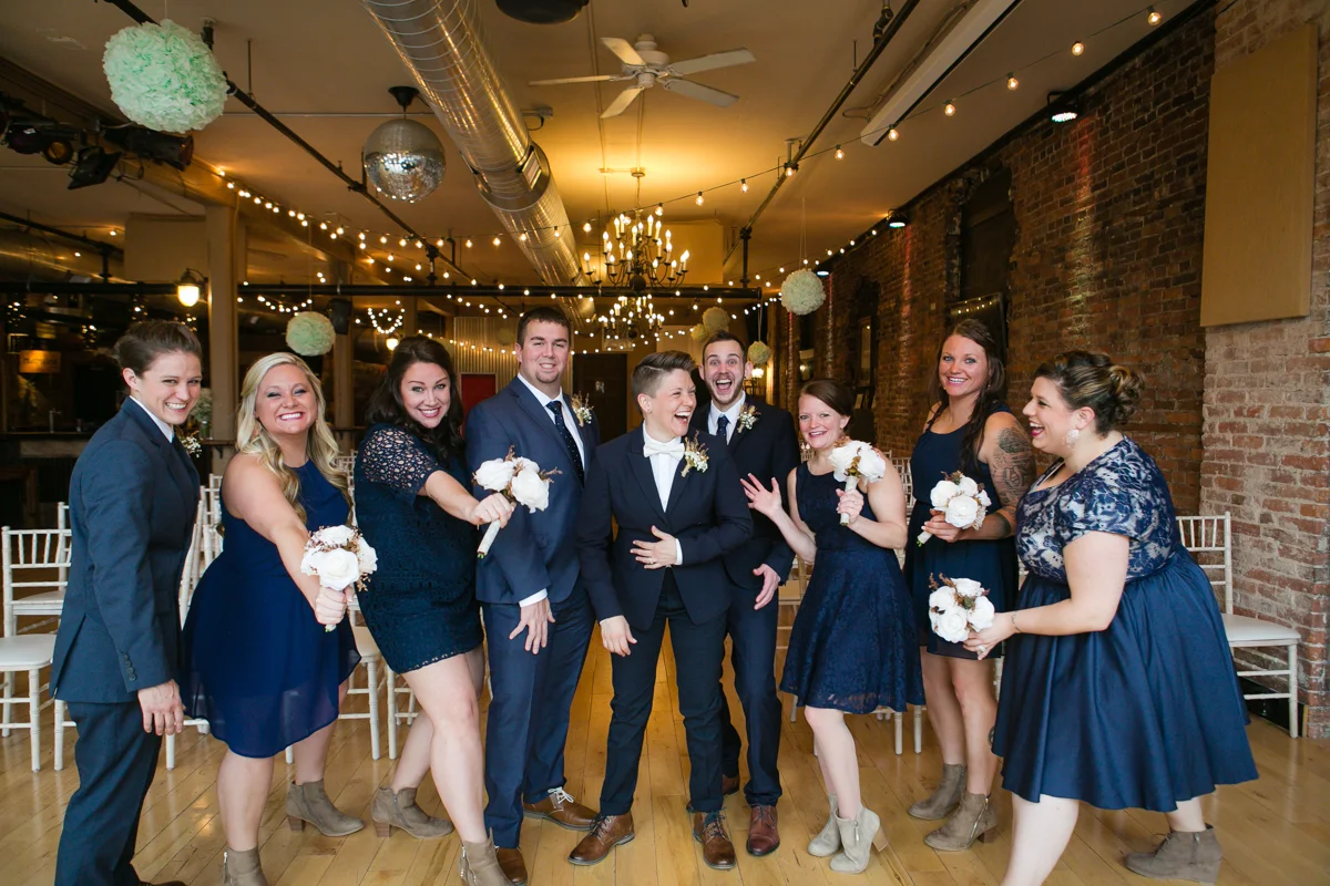 mixed gender bridal party in navy