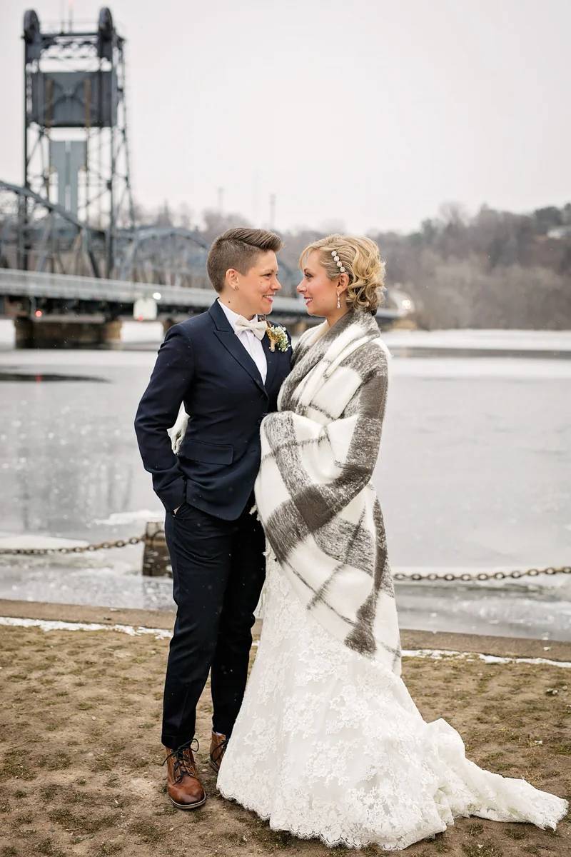 winter wedding portraits in stillwater, mn
