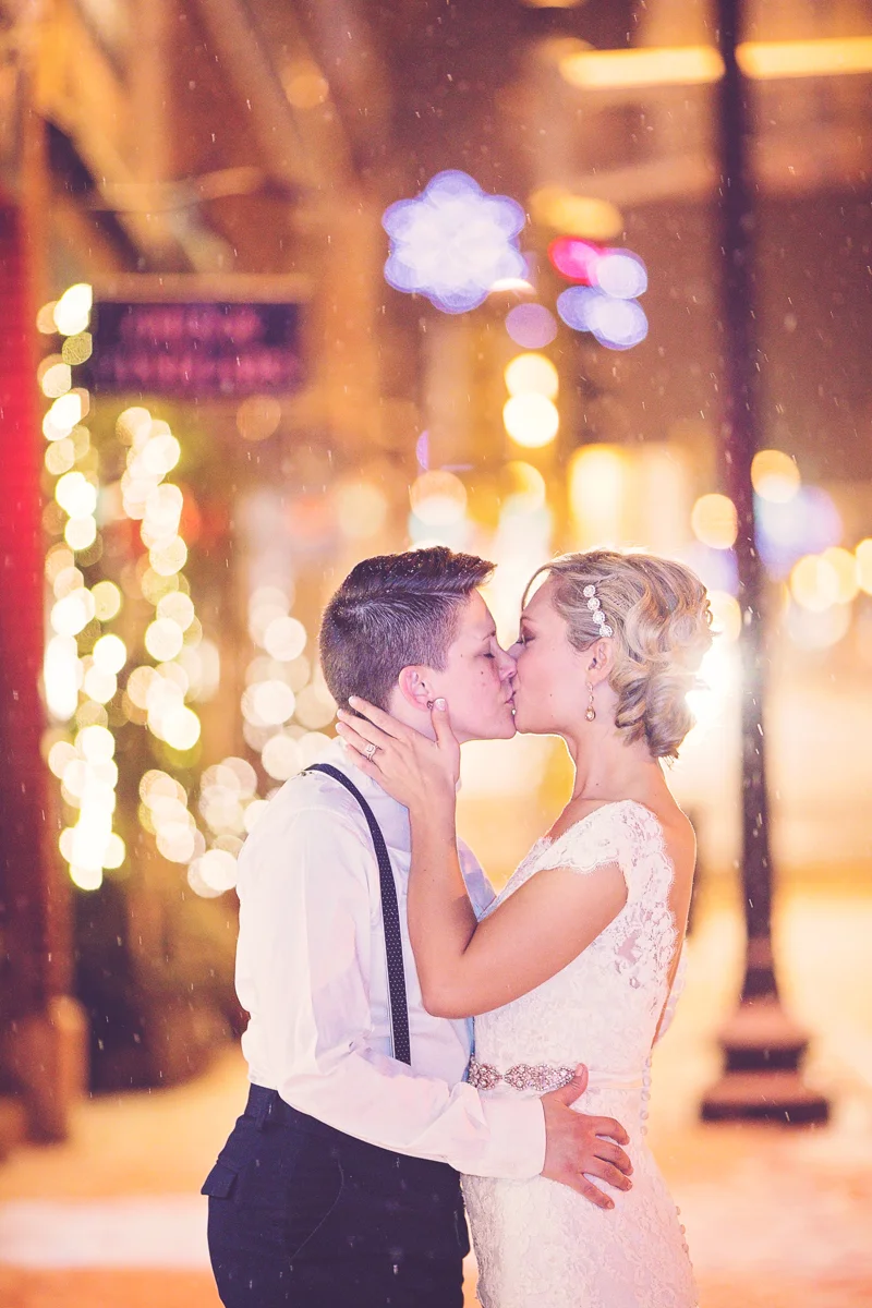 romantic same-sex wedding photos in the snow