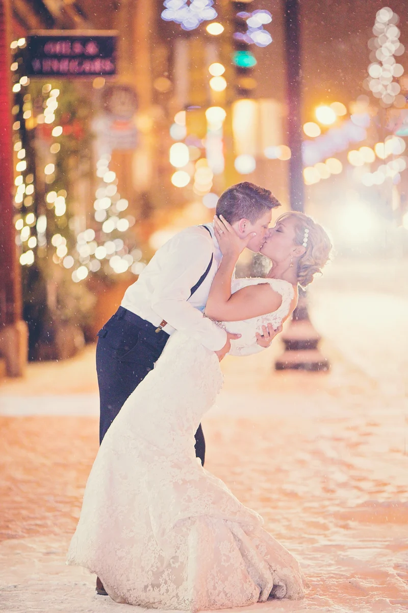 same-sex wedding photos in the snowfall