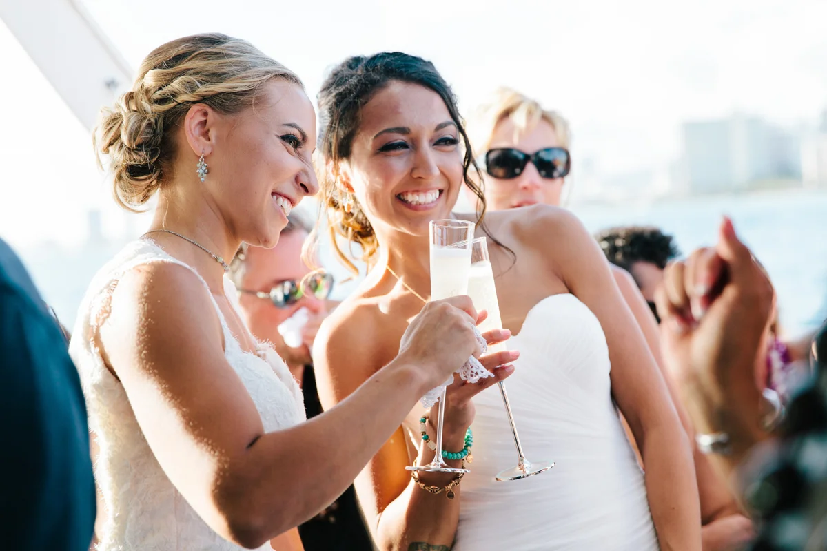 champagne toast on a boat