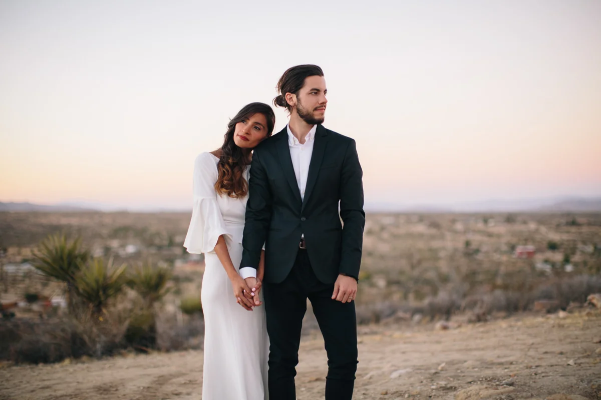Bride and groom at a desert wedding in California
