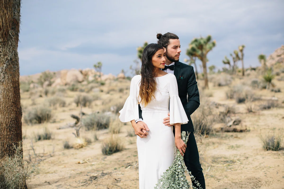 Joshua Tree wedding with eucalyptus bouquet