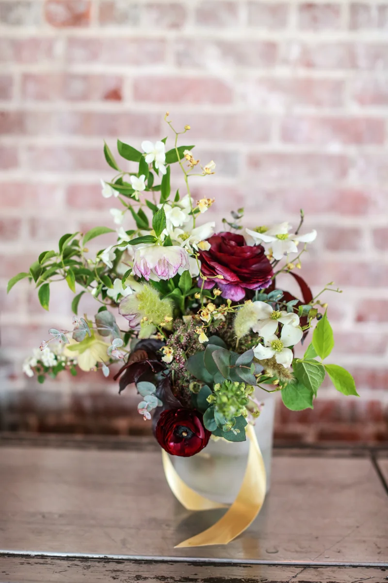 burgundy and green bouquet