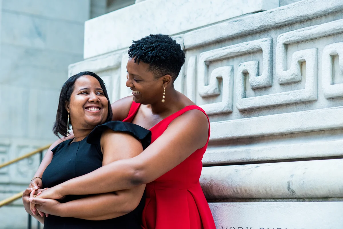 photo of two black lesbian brides at their enagement session