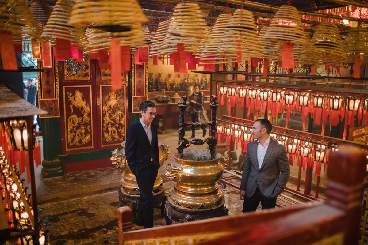 engagement session in a Buddhist temple