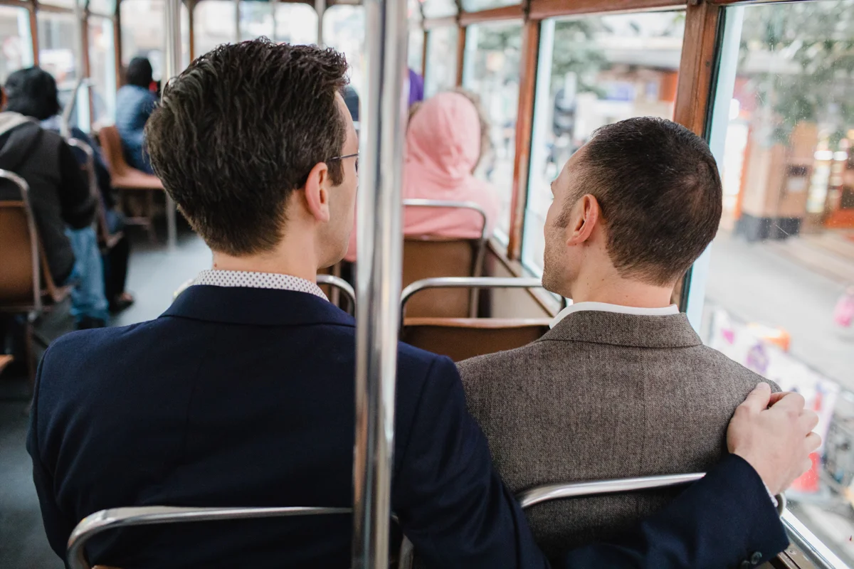 riding public transportation and cuddling