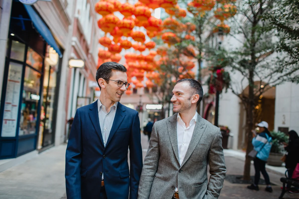 paper lantern backdrop for engagement photos