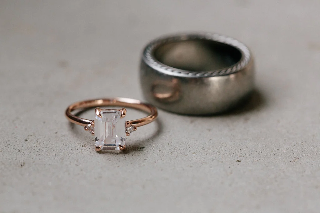 wedding rings posed together