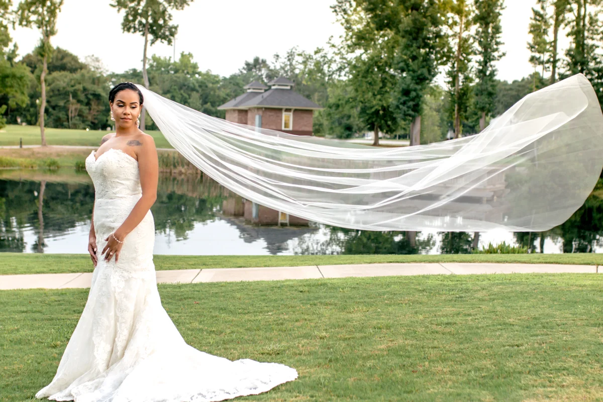 Bride with cathedral length veil