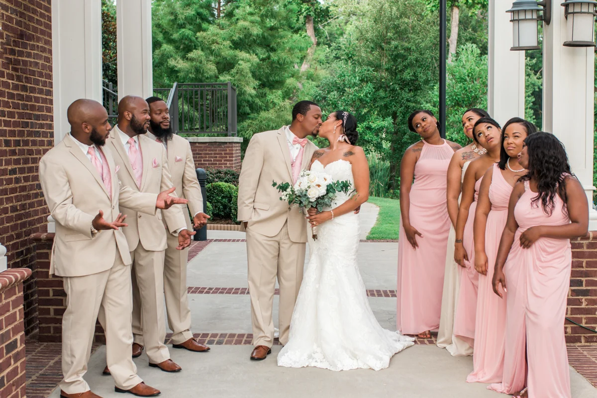 Bride, groom, and wedding party