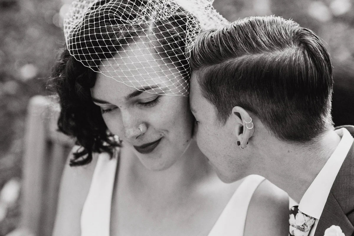 uc berkeley garden wedding couple close