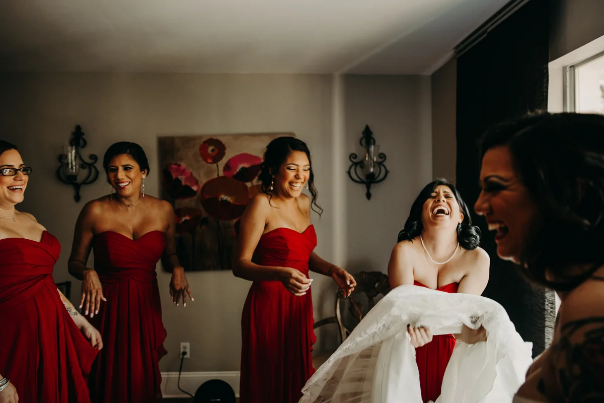 San antonio garden wedding bride and bridesmaids laughing