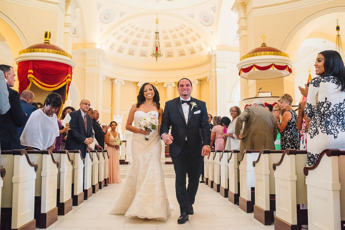 mount vernon ballroom wedding newly married couple leaving ceremony