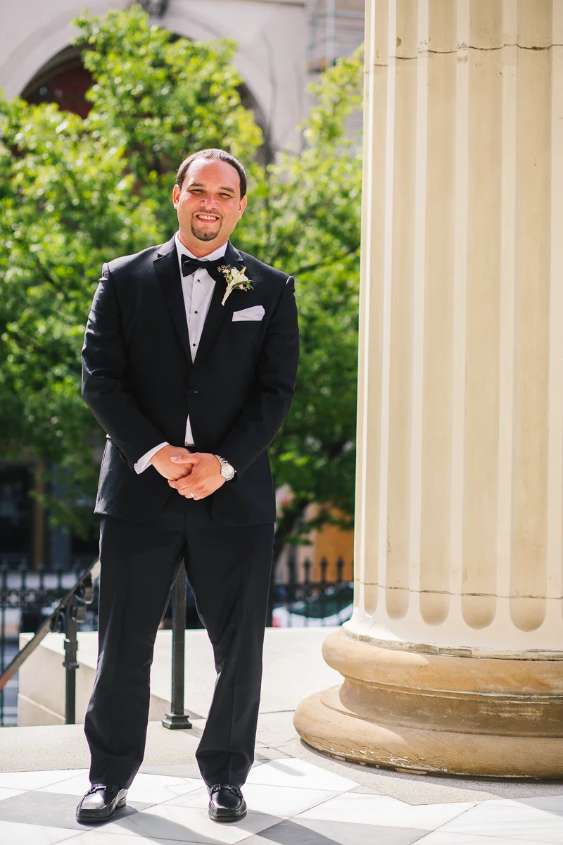 mount vernon ballroom wedding groom posing