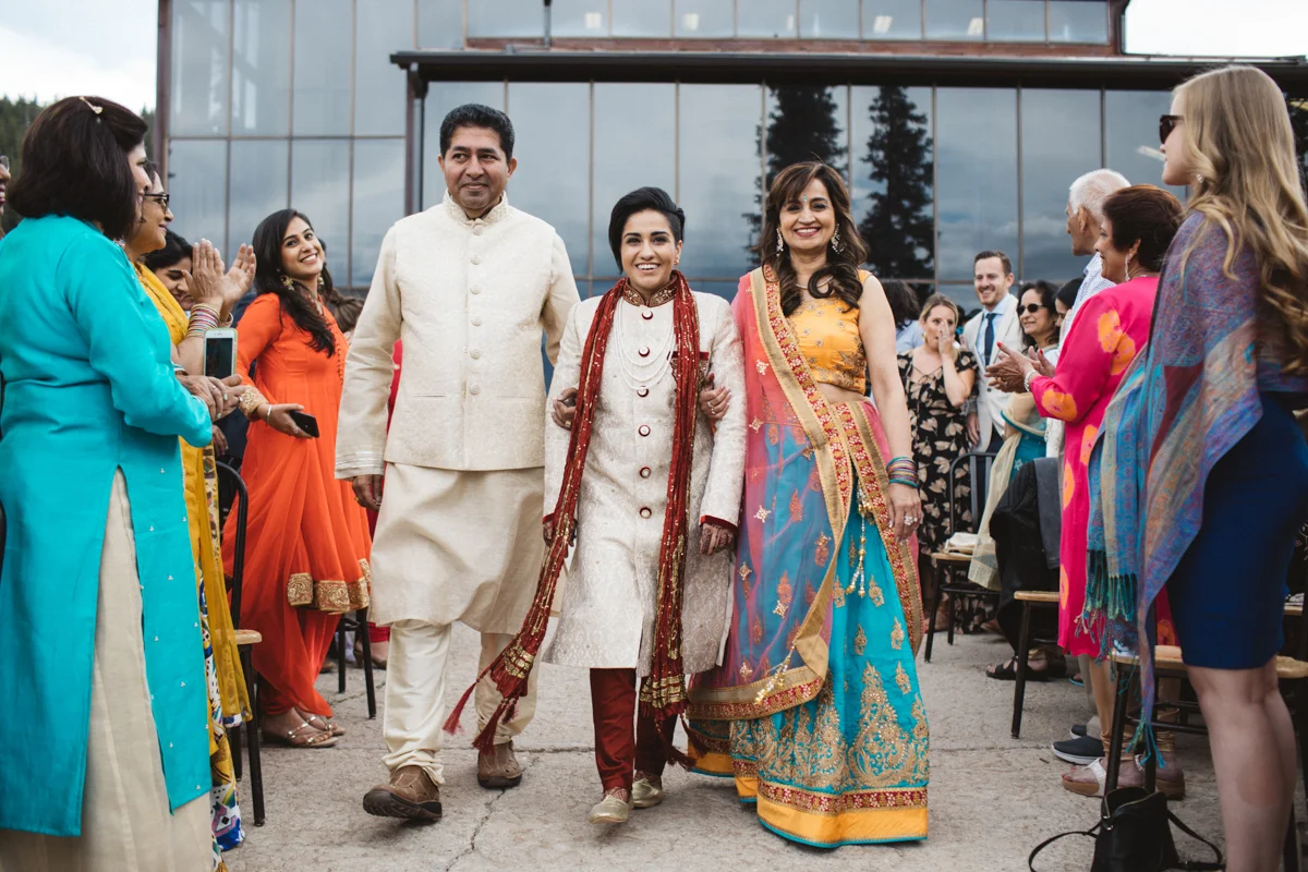 Denver Same-Sex Indian Wedding monica walking down aisle