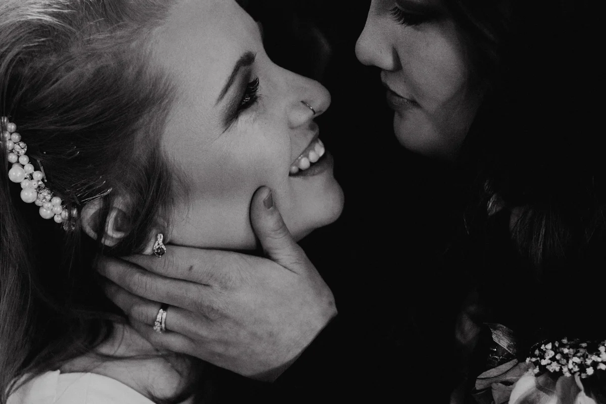 Rustic italian wedding embrace