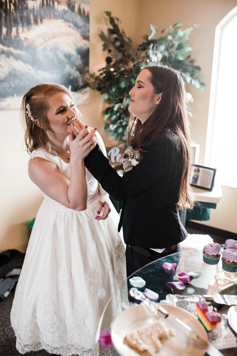 Rustic italian wedding jess giving candess cake piece