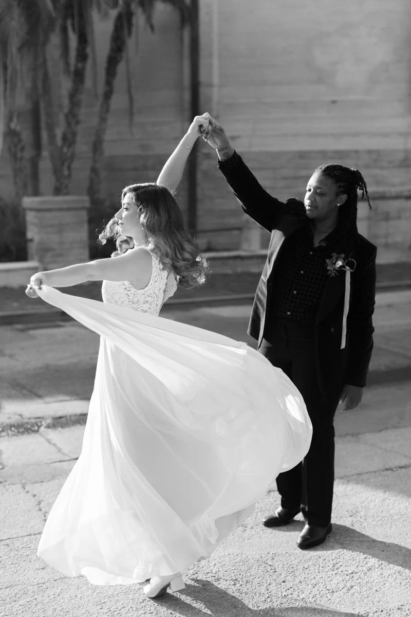 Saint augustine wedding couple dancing, allie's skirt twirling