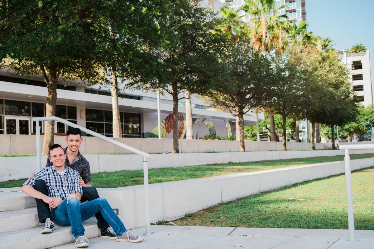 downtown tampa engagement michael and nicholas on steps 