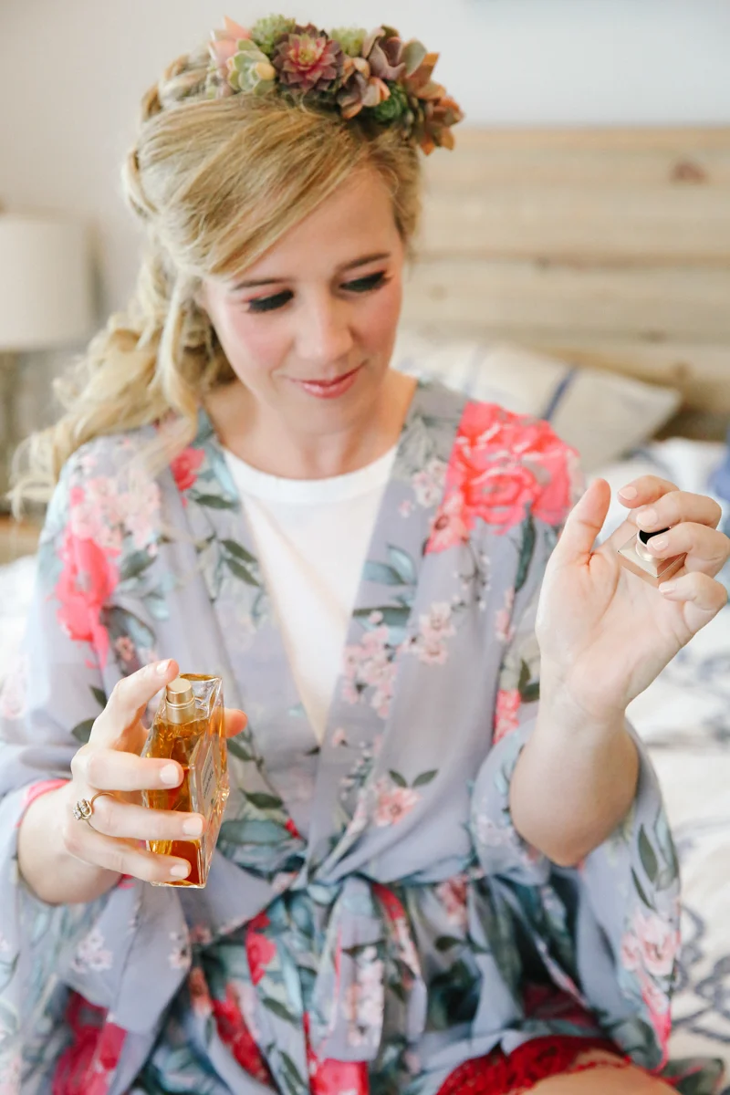 gulf shores destination wedding ajay spraying perfume