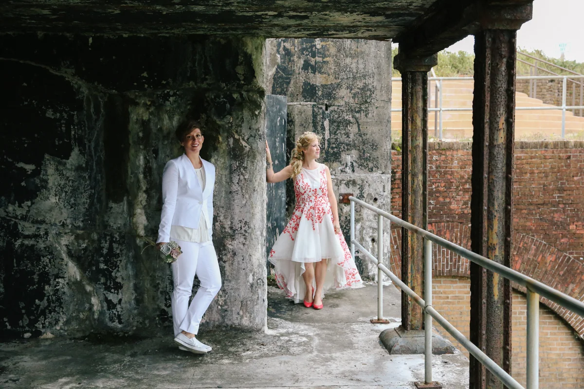 gulf shores destination wedding kate and ajay on upper floor of ruins