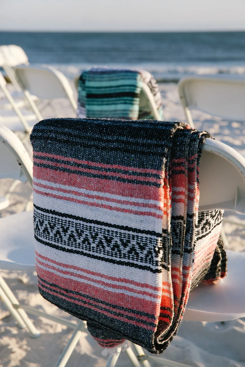gulf shores destination wedding mexican blanket draped over chair