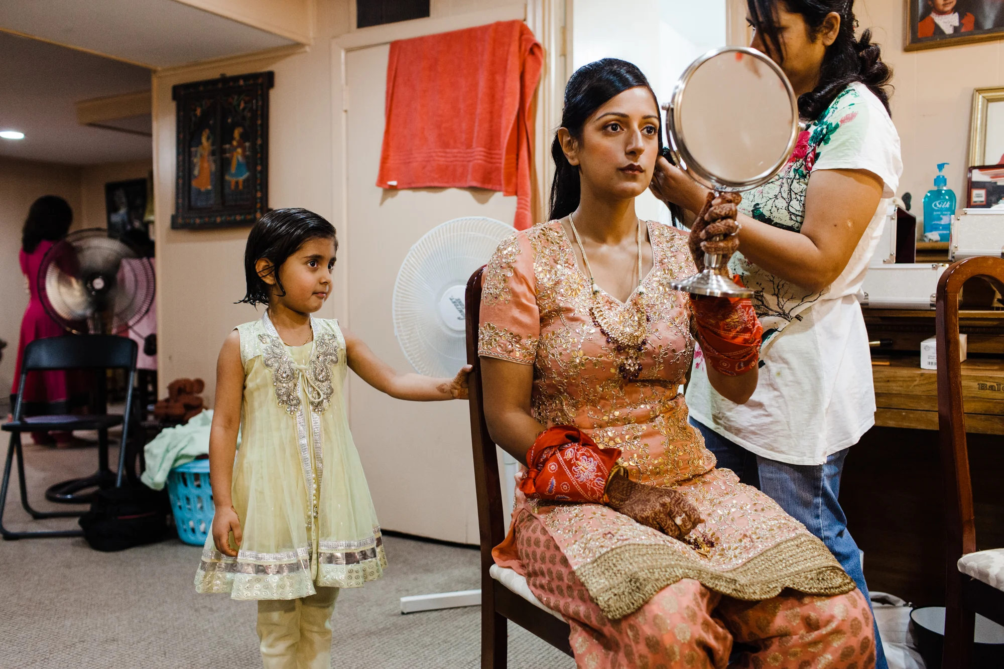 Little girl watching bride getting her hair done Corey Torpie Photography NYC
