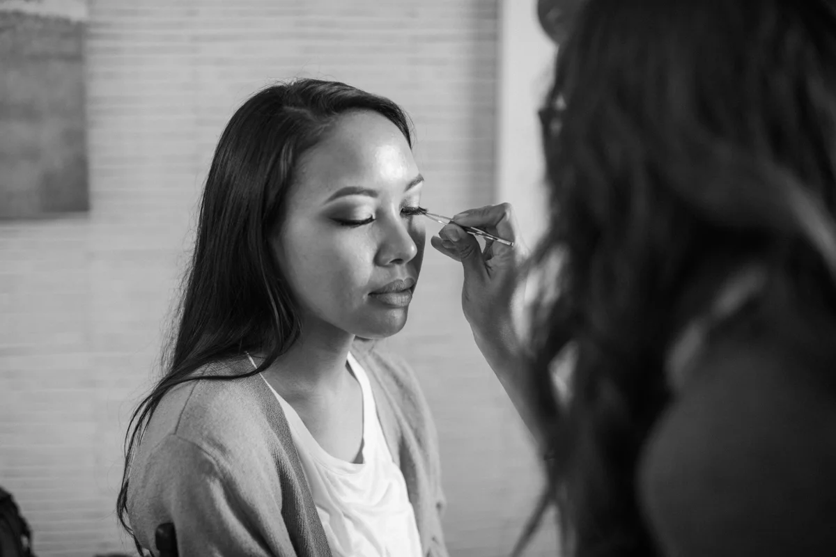 belmont park engagement session san diego angela having makeup done
