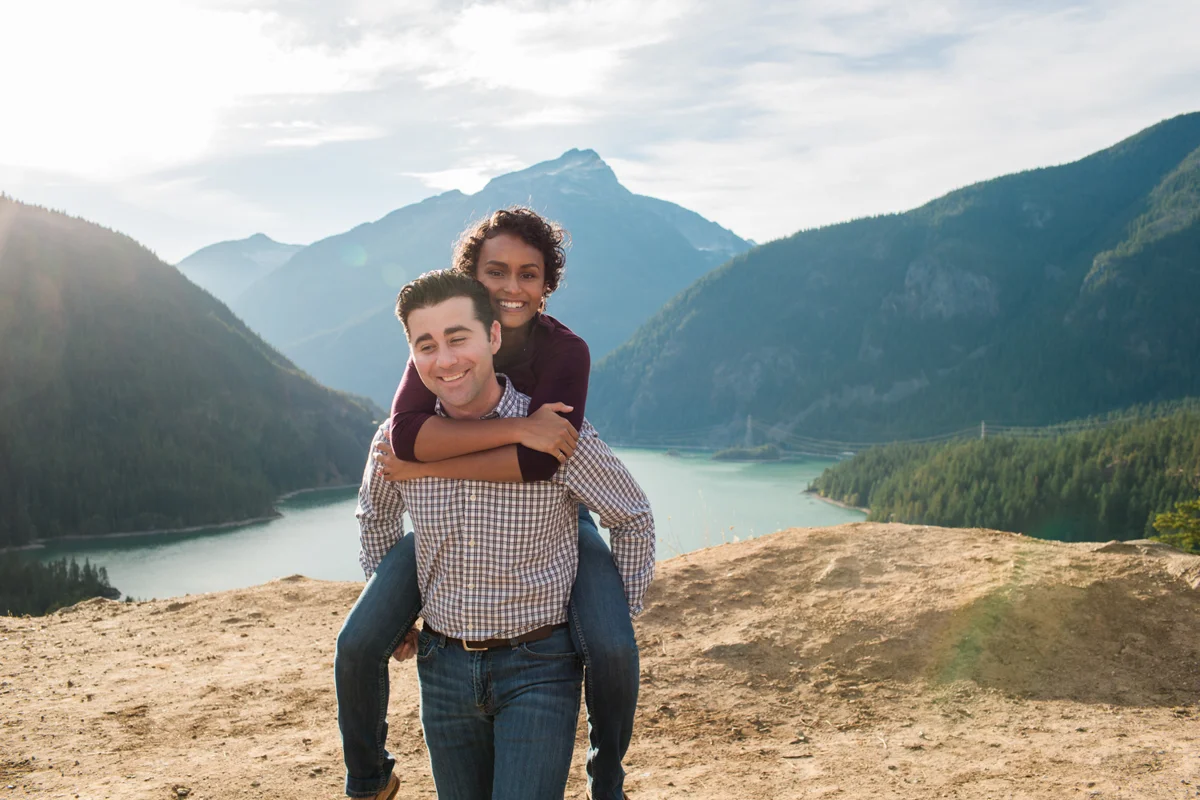 Diablo lake engagement session lyanna on michael's back