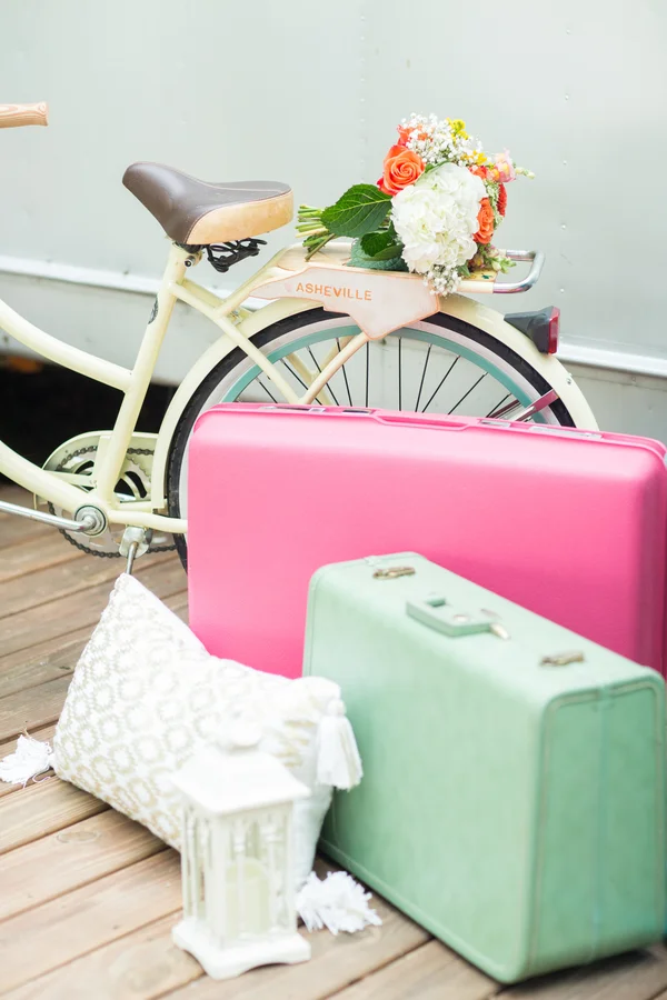 Asheville Glamping airstream trailer colorful floral casual wedding elopement inspiration in Asheville North Caroline by Jessica Hunt photography, Images by Amber Robinson and Ashton Kelley Photography