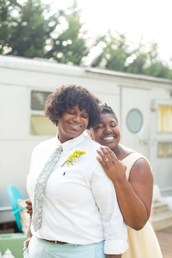 Asheville Glamping airstream trailer colorful floral casual wedding elopement inspiration in Asheville North Caroline by Jessica Hunt photography, Images by Amber Robinson and Ashton Kelley Photography