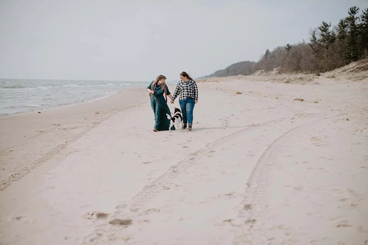 Emily and Ang Beach Wedding Engagement Session at Hoffmaster State Park on Lake Michigan by Liv Lyzsyk Photography