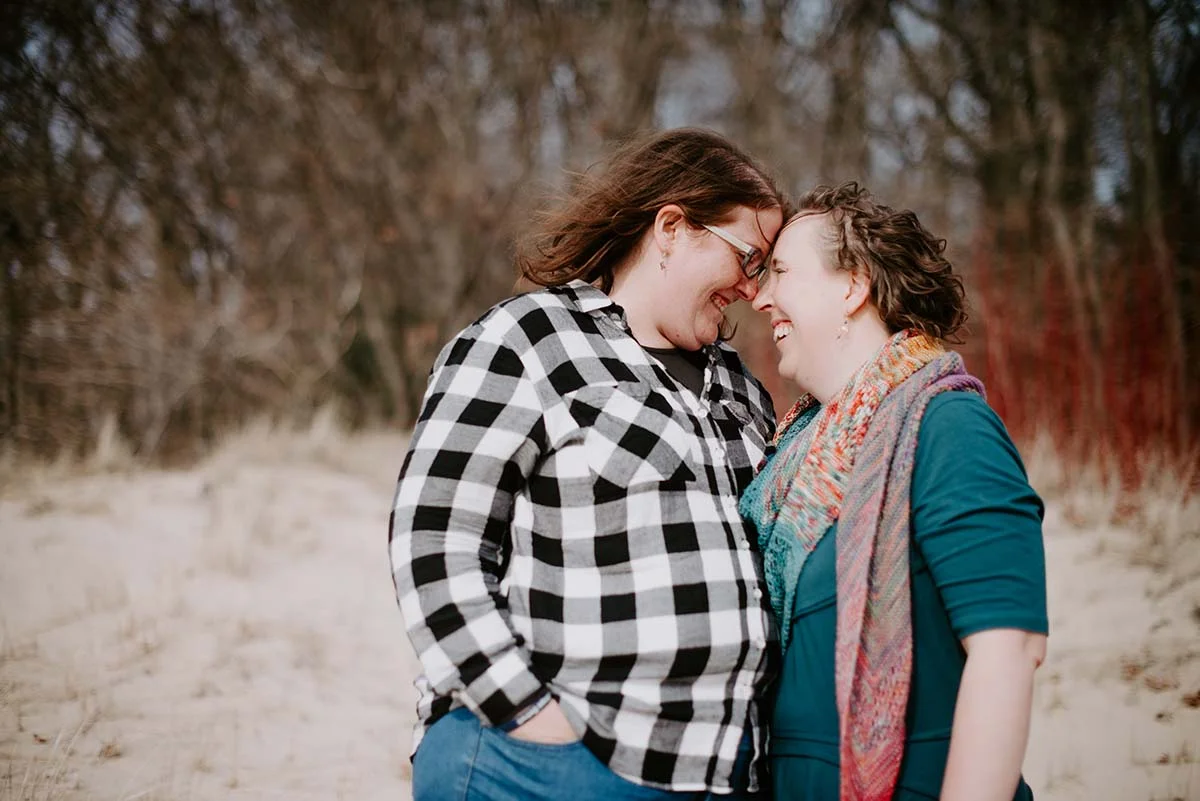 Emily and Ang Beach Wedding Engagement Session at Hoffmaster State Park on Lake Michigan by Liv Lyzsyk Photography