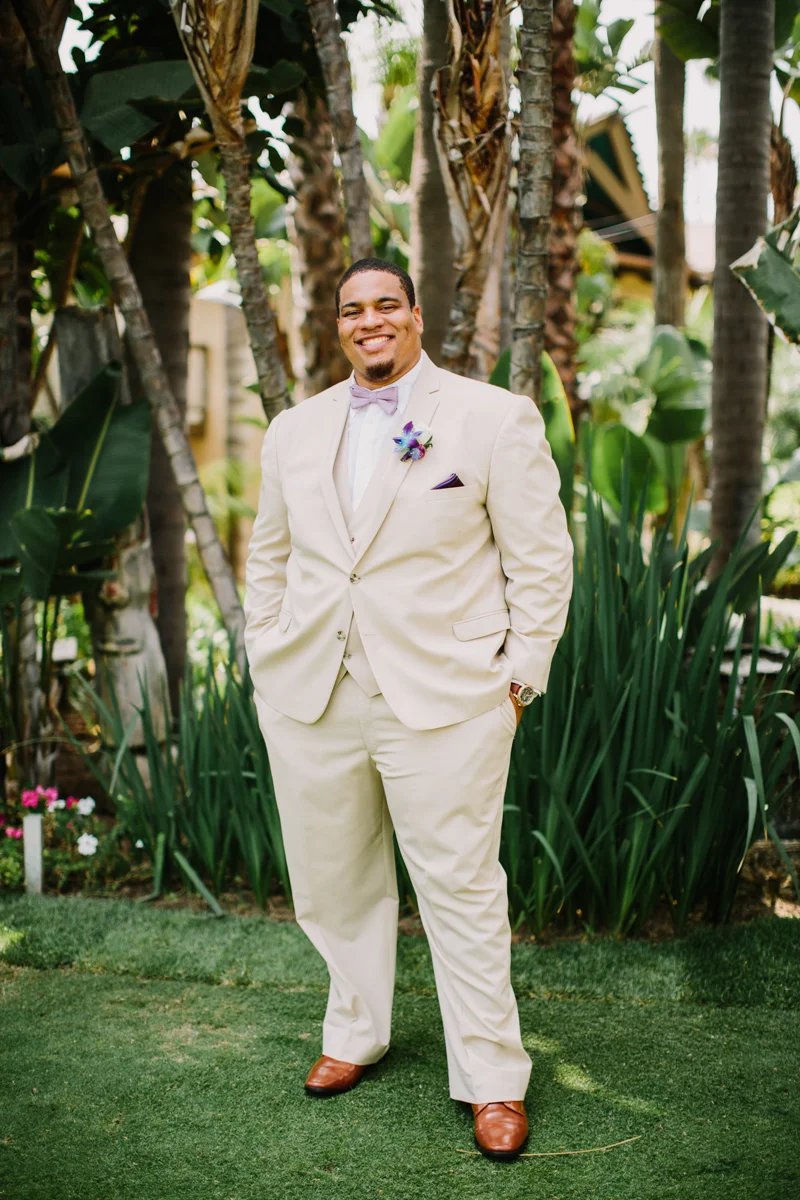 San Diego Tropical-Inspired Wedding portrait of william in garden