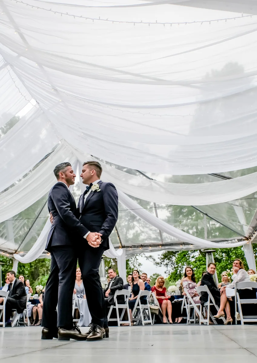 Classic southern style wedding savannah georgia low angle of first dance with guests watching