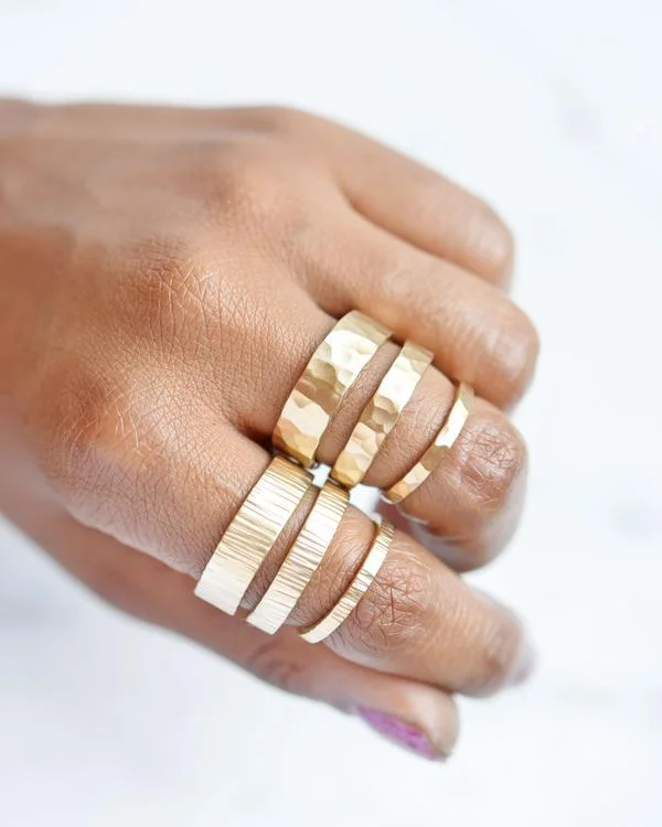 Birch and Hammered Textured Wedding Bands in 2mm, 4mm, and 6mm widths
