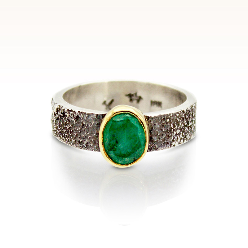 Moondust in Argentium with Emerald and 18K Gold