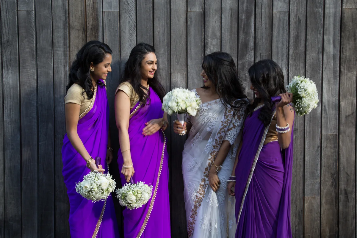 sri lankan wedding in sydney australia candid of abirami with bridesmaids